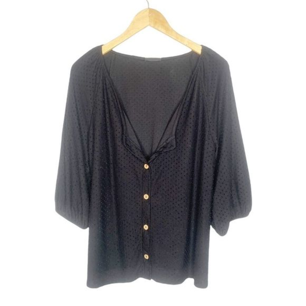 W5 Black Swiss‎ Dot Button Up Blouse